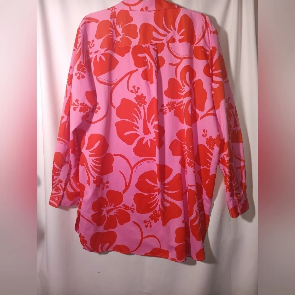 Floral Pink and Red Button-Up Shirt Victory Secret